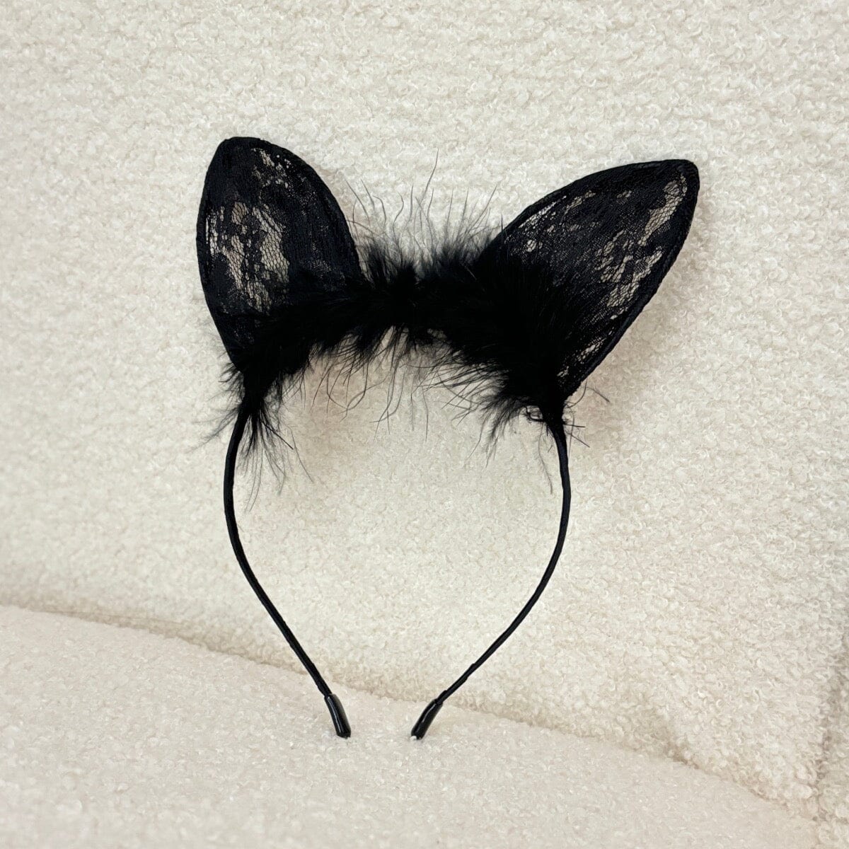 Lace bunny ears headband Accessories LOVEFREYA Free size Black Furry