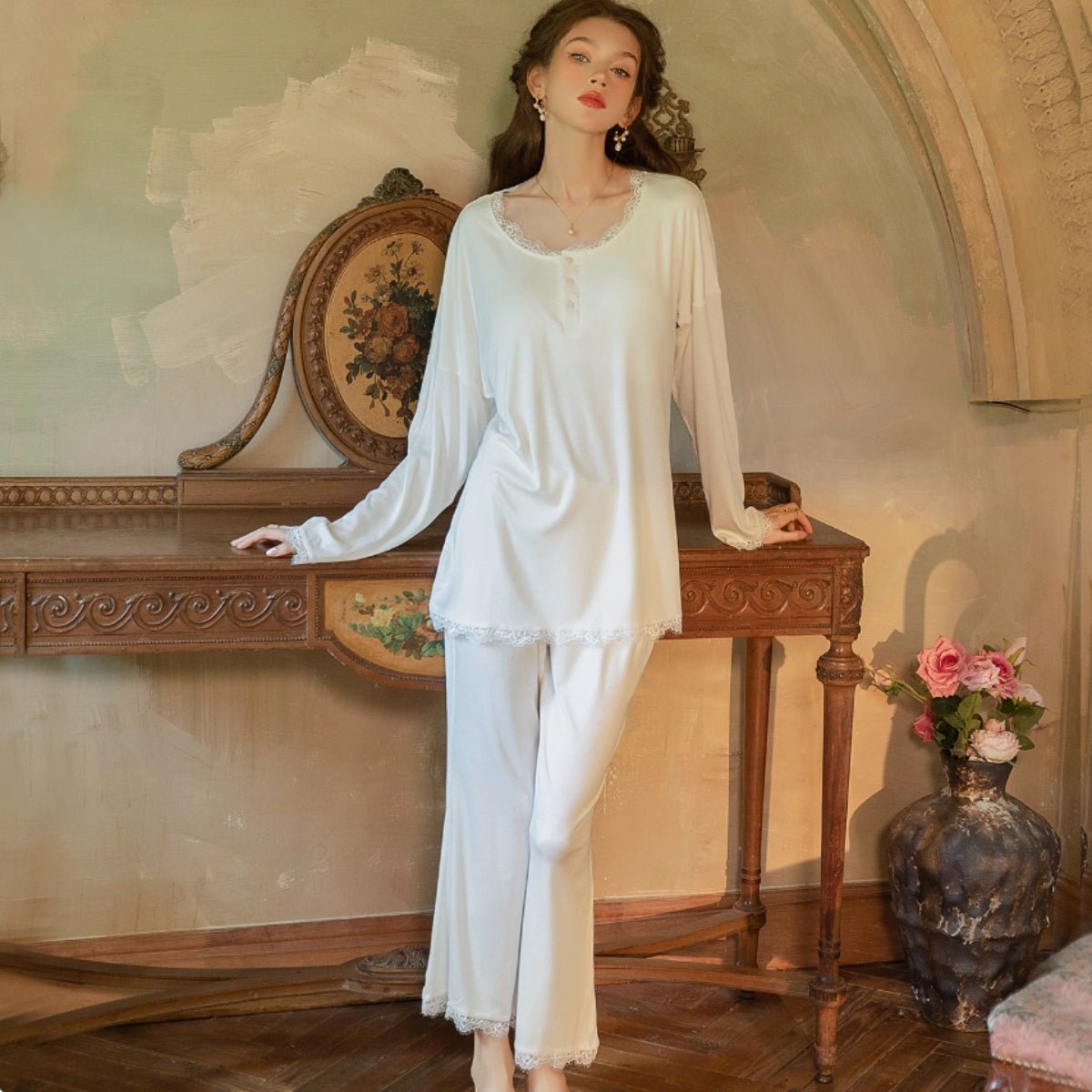 Laney long sleeve cotton PJ set LOVEFREYA Small Cream white Intimates