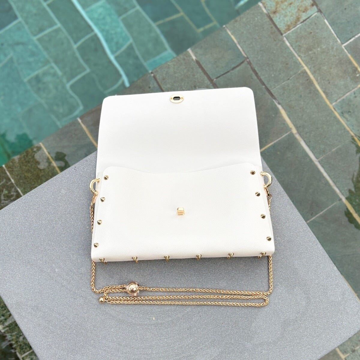 Large Frann studded crossbody bag Bags LOVEFREYA White Gold 