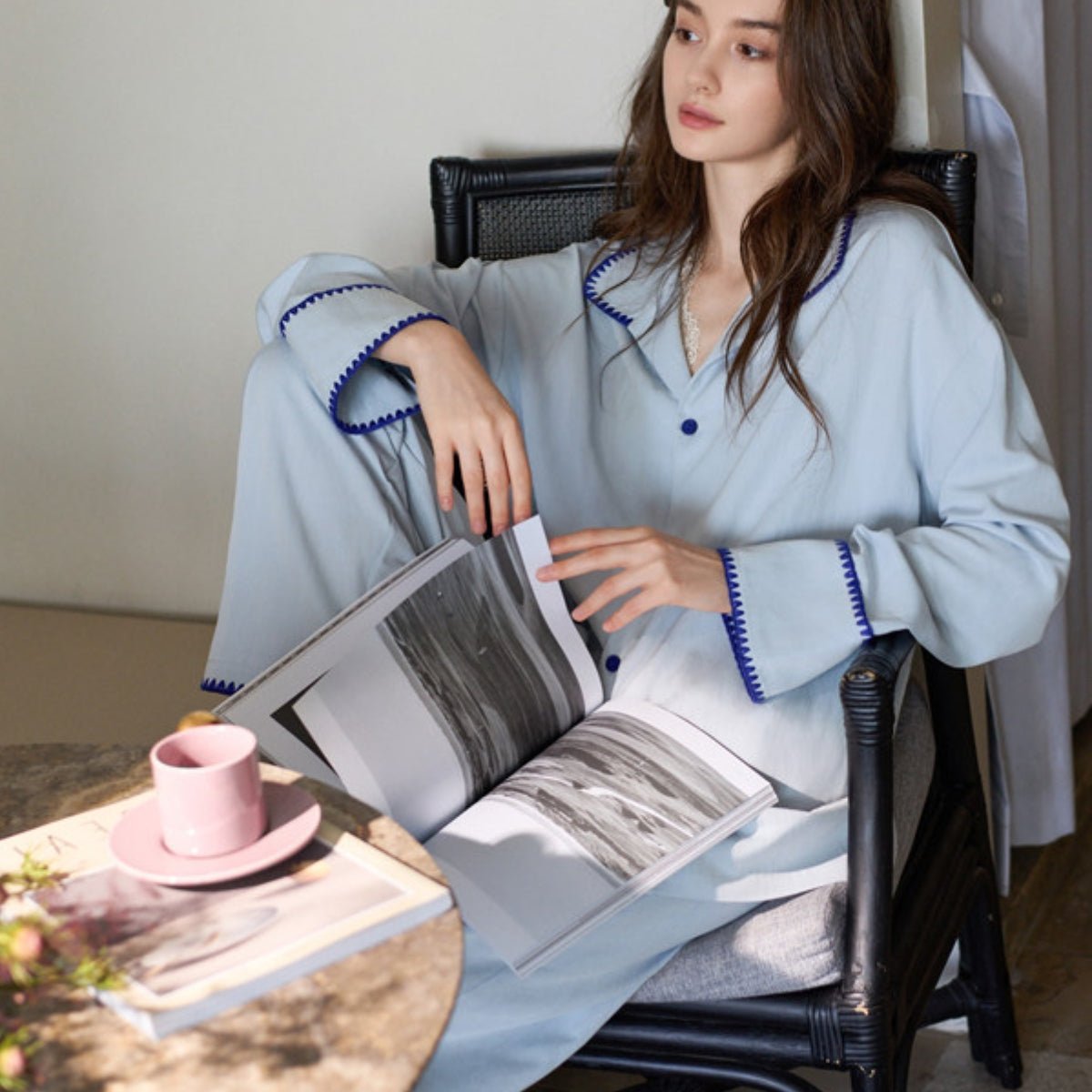 Mancy long sleeve cotton PJ Set LOVEFREYA Med Sky blue Intimates