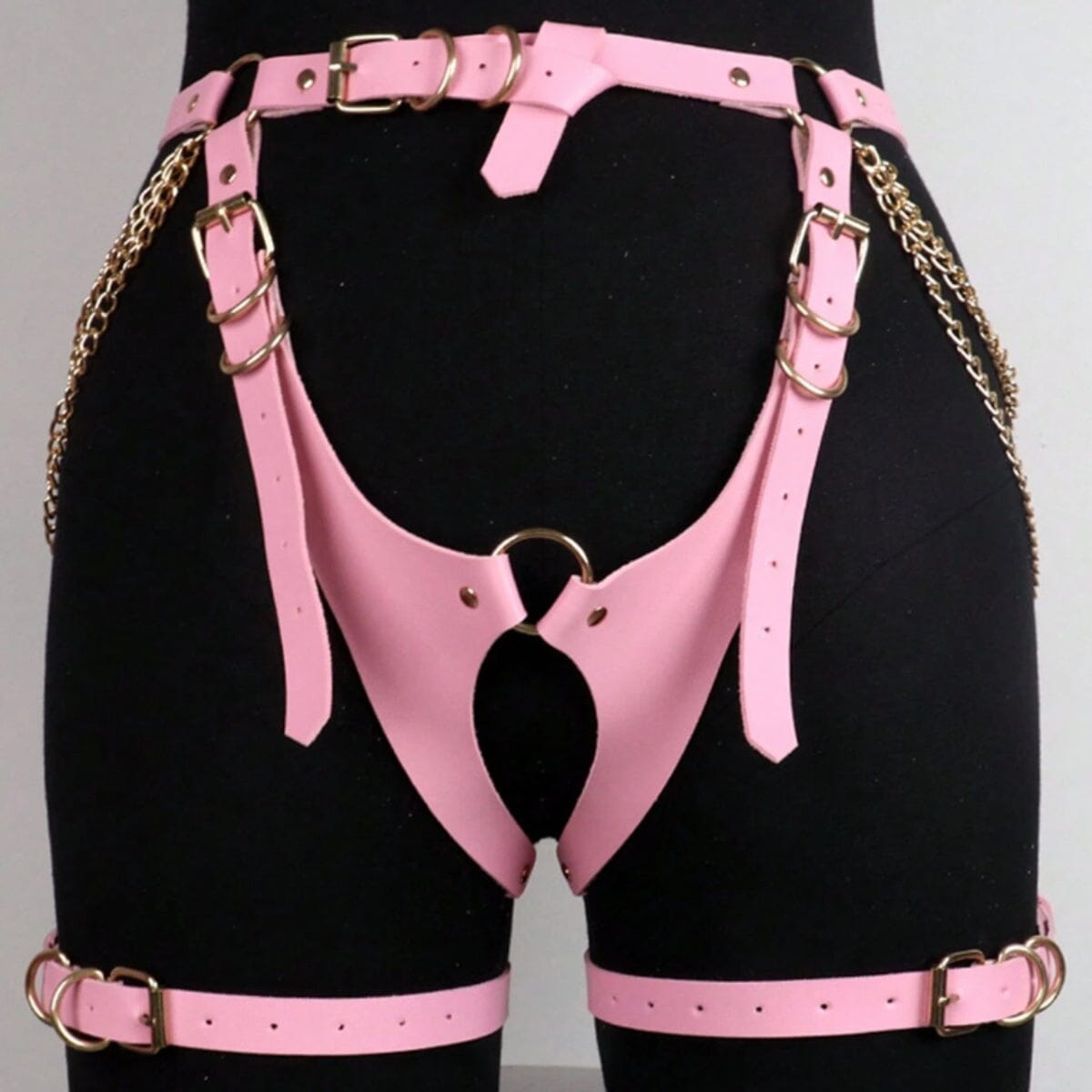 Quincy PU leather buckle garter panty Intimates LOVEFREYA Free size Pink PU leather