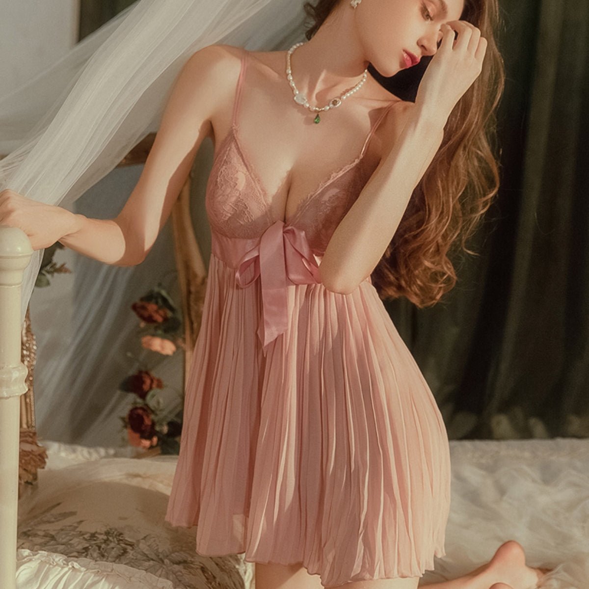 Sara lace and mesh slip set LOVEFREYA Small Pink Intimates