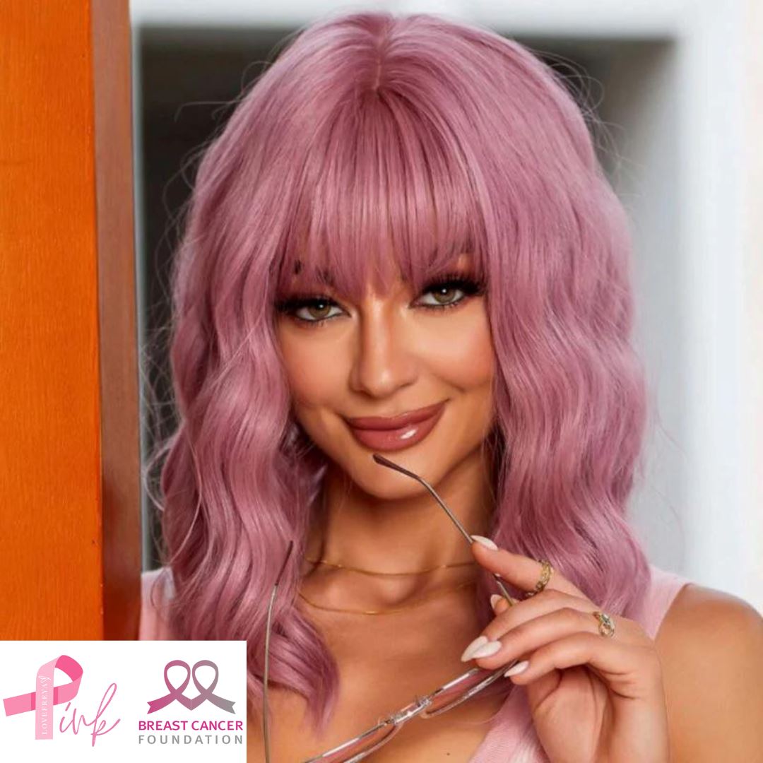Short Curly Synthetic Wig With Bangs Accessories LOVEFREYA 15 inch Pink 