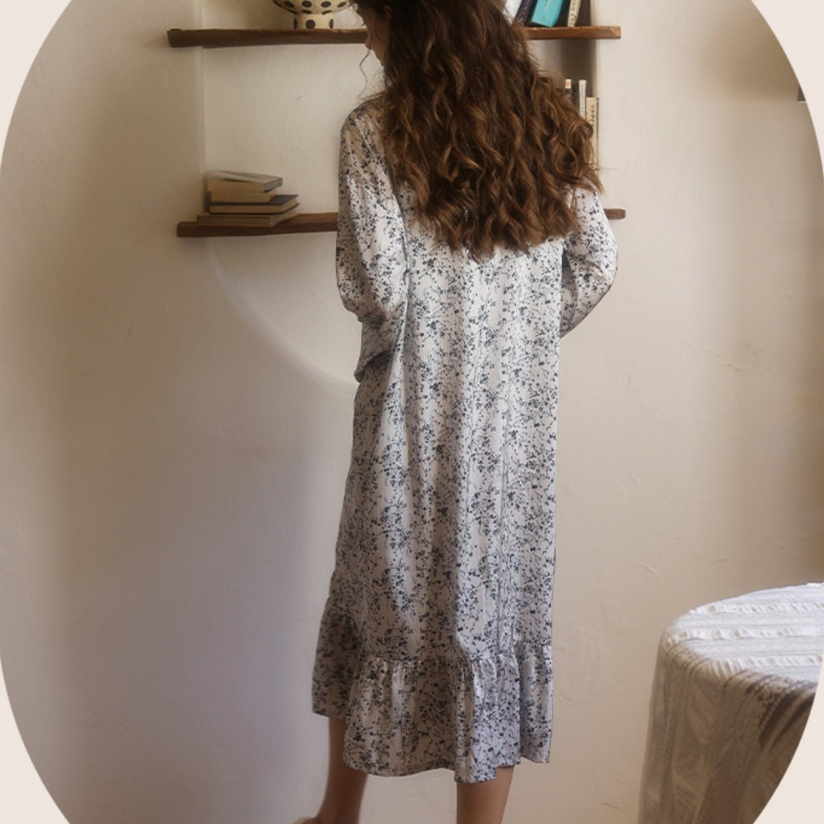 Tris long sleeve midi satin slip LOVEFREYA Small Floral Intimates