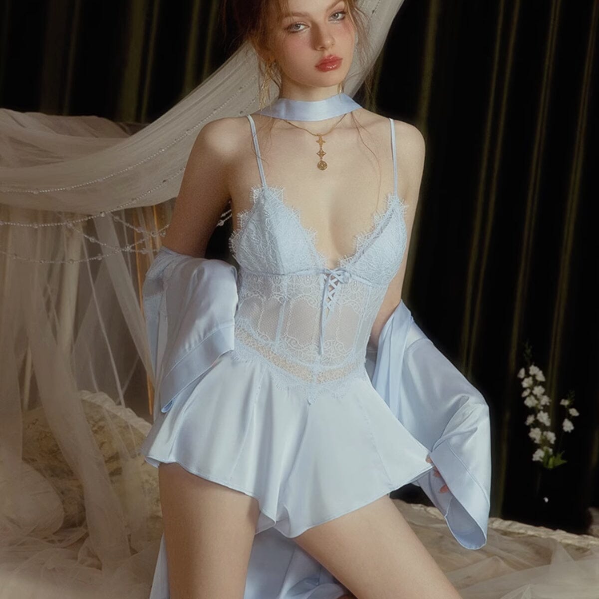 Jesse lace and satin romper Intimates LOVEFREYA S L blue 