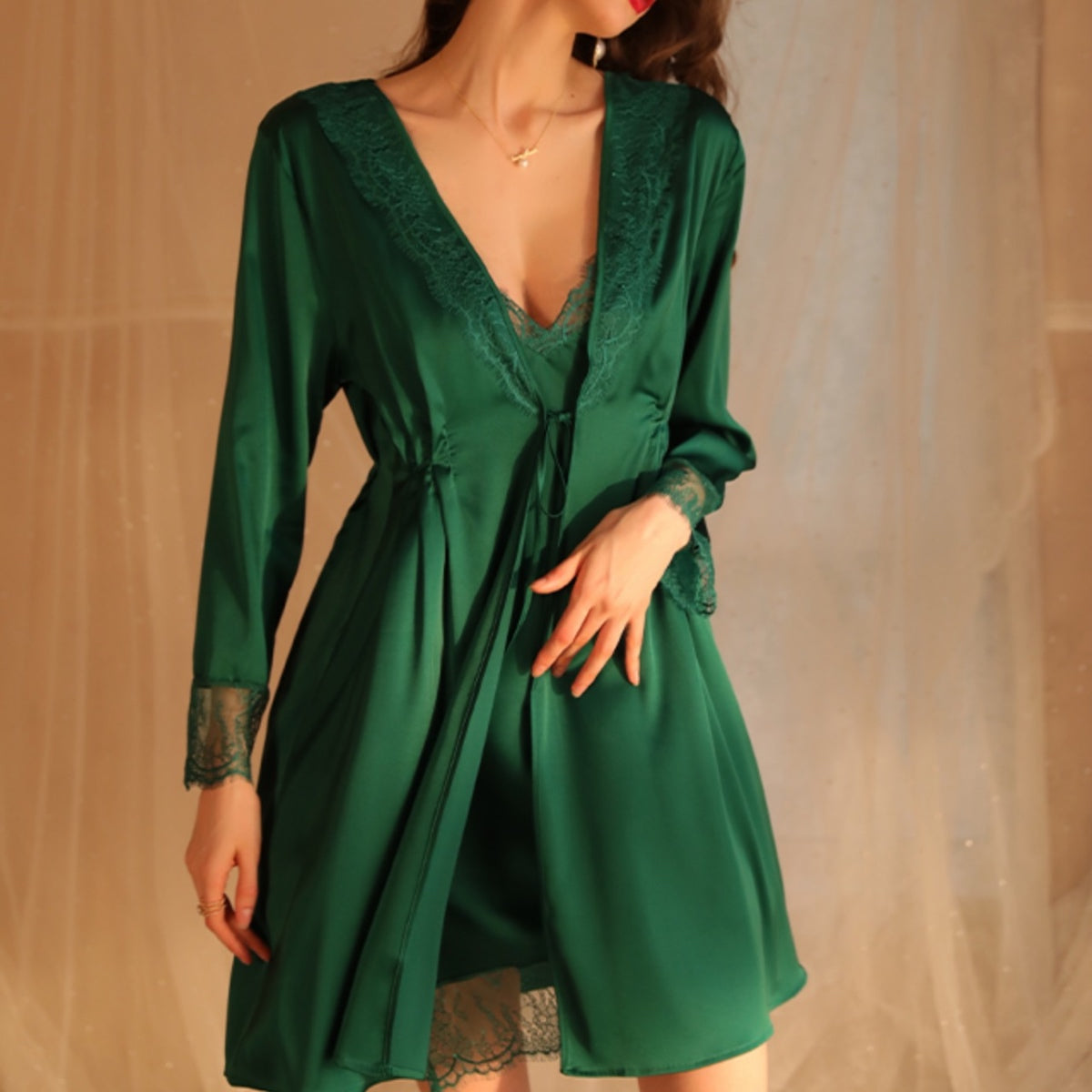 Kate satin robe Intimates LOVEFREYA Free size Emerald green 