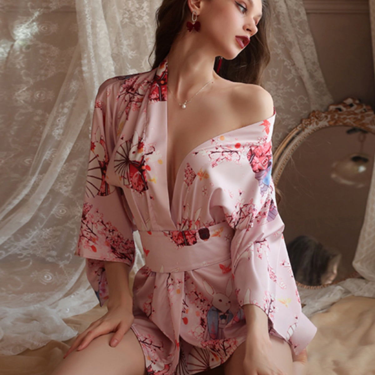 Kimono satin robe set Intimates LOVEFREYA Free size Pink 