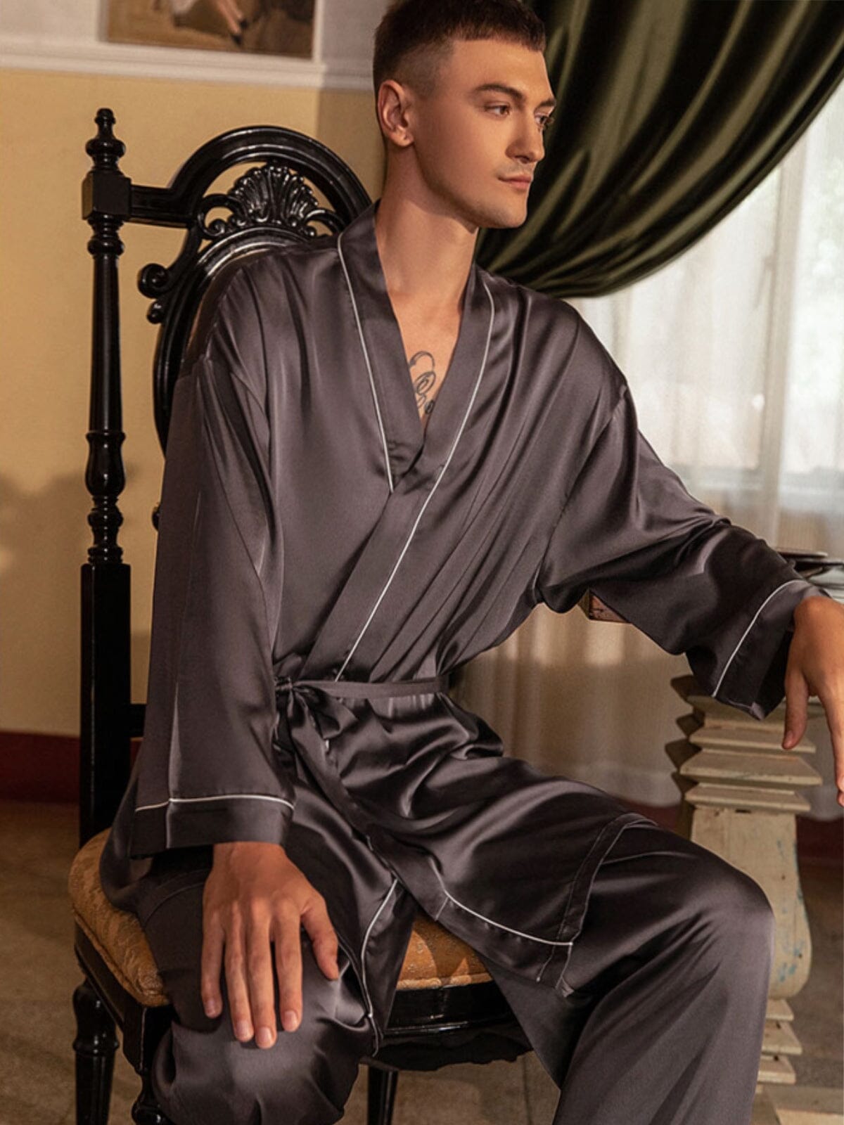 Oxford men satin robe set Intimates LOVEFREYA 
