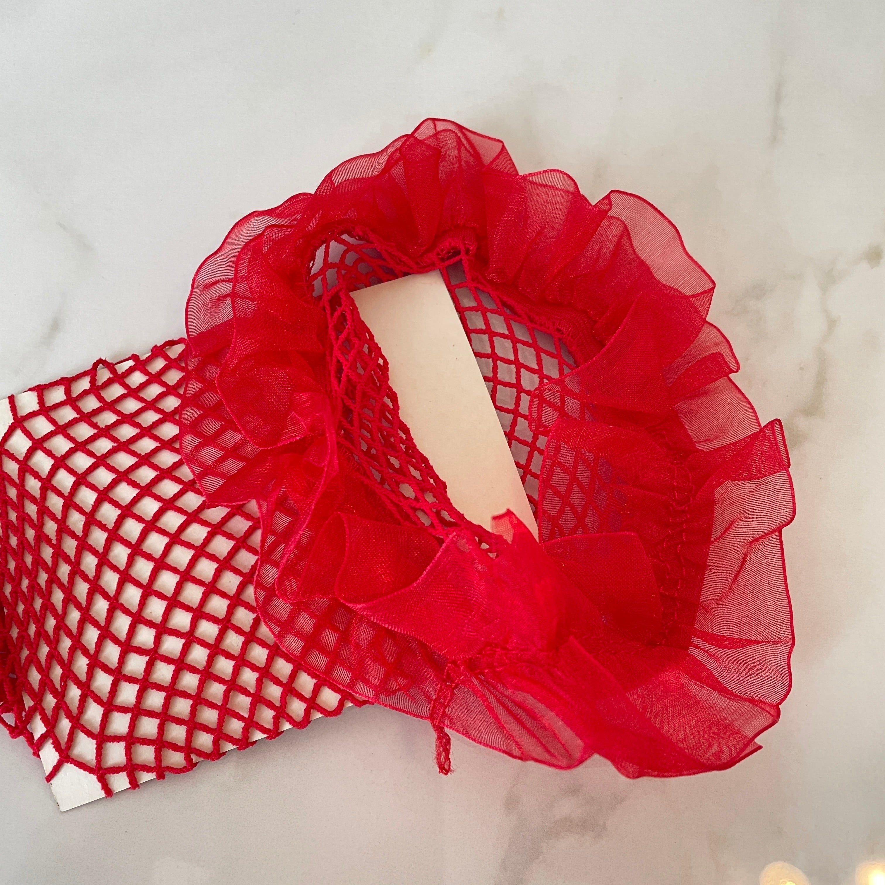 Ruffle fishnet stocking Accessories LOVEFREYA Free size Red 